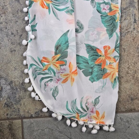 Club Z Collection Size XL White Sheer Coverup Pants Floral Pattern Elastic Waist - Picture 2 of 11